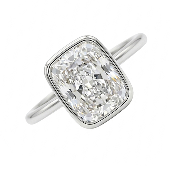 18K Bezel Set  Cushion Cut Diamond Solitaire Engagement Ring